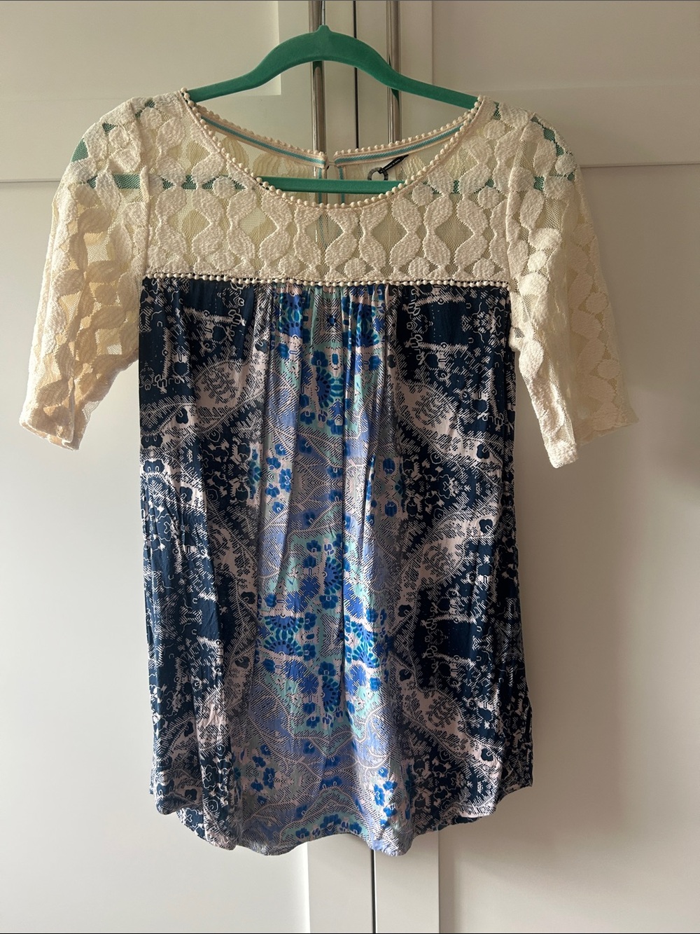 Akemi + Kin - Anthropologie - Lace Top with Blue Paisley Bodice